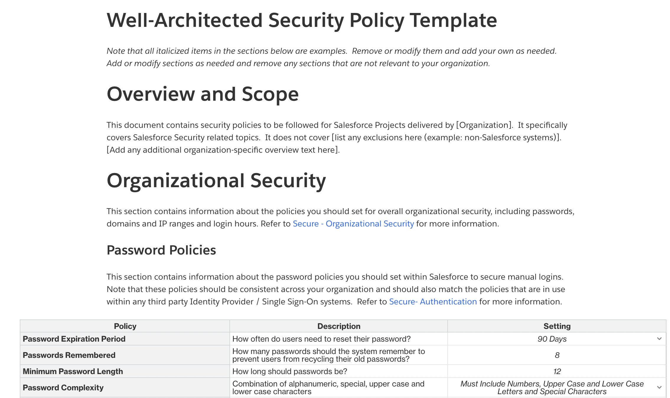 Use this template to set security policies for your organization.